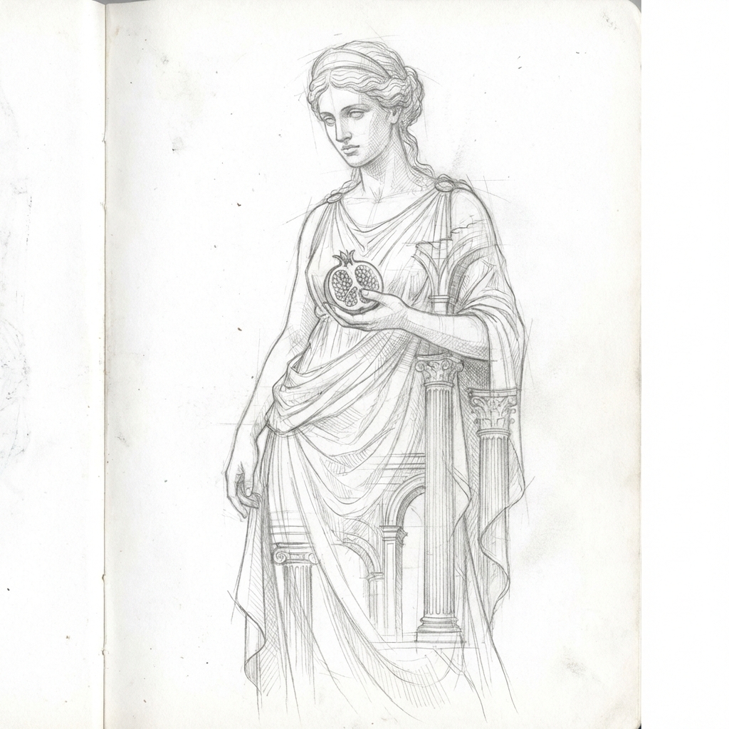 Ilustración en acuarela de Perséfone